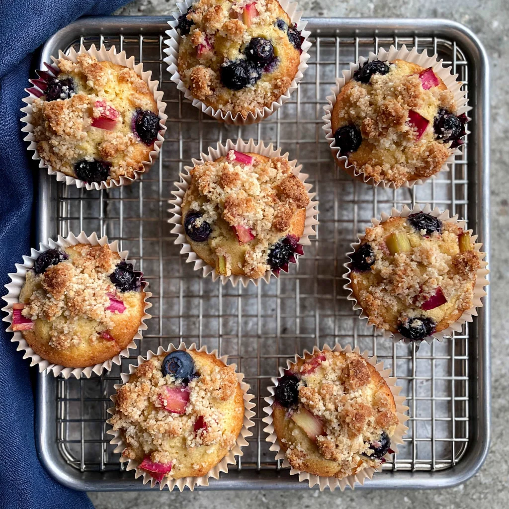 blueberry rhubarb muffins