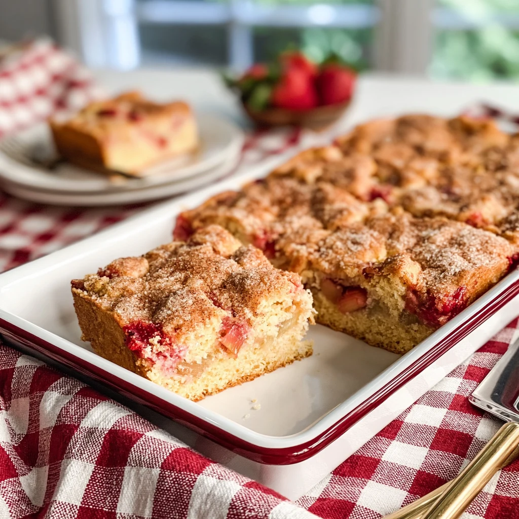 Easy Strawberry Rhubarb Cake with Strawberry Jello