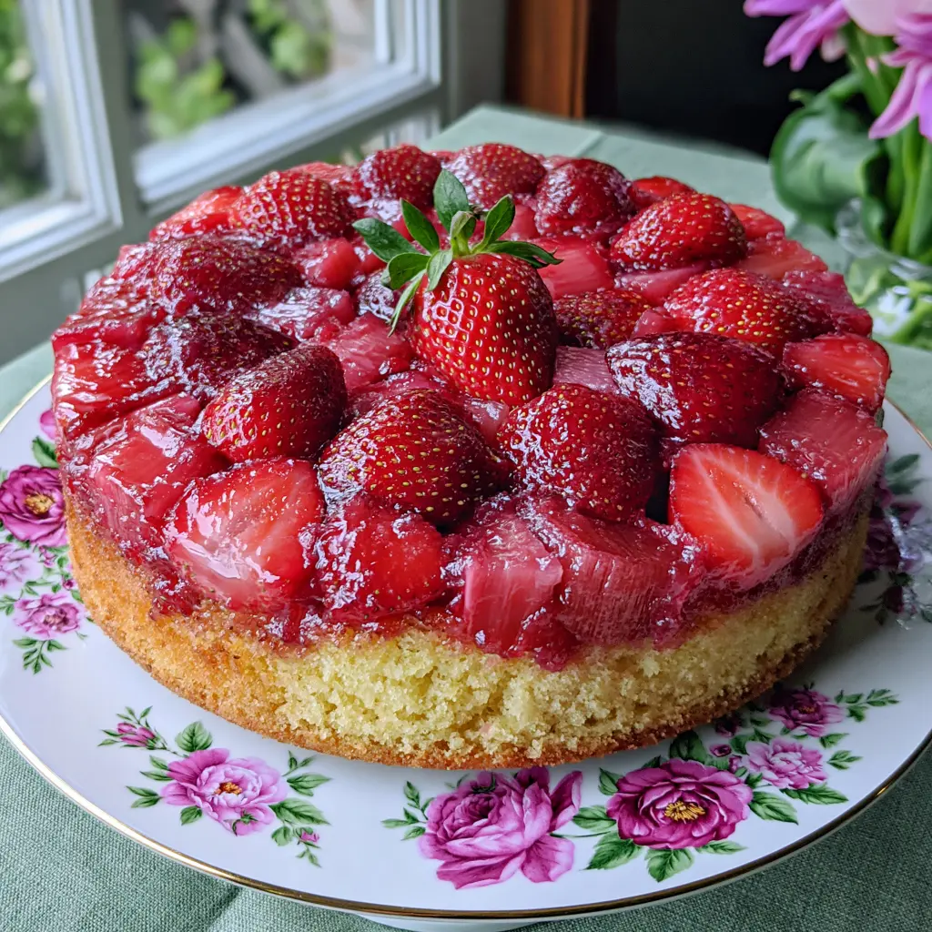 strawberry rhubarb upside down cake