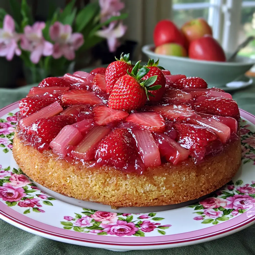 strawberry rhubarb upside down cake